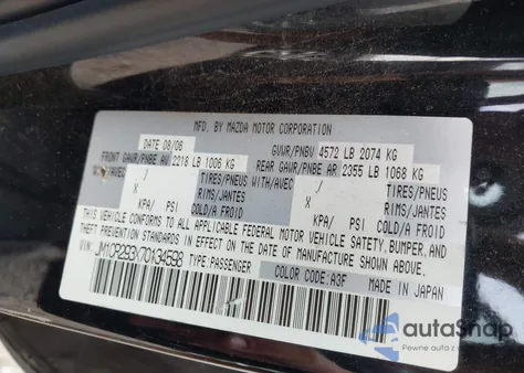 2007 Mazda Mazda5 Touring z USA, uszkodzony, nr VIN JM1CR293X70134598